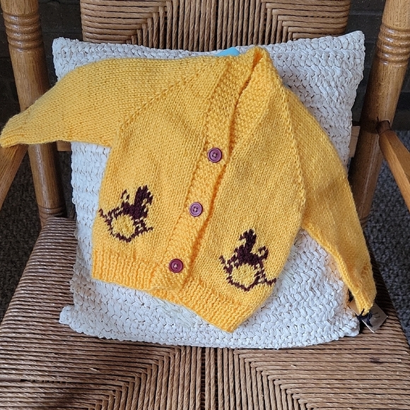 Handmade Other - Handmade toddler cardigan, corn yellow with burgandy rocking horses, sz 18 month